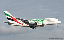 Airbus A380-861 | A6-EOW | Emirates Airline  |  Expo 2020 Dubai.UAE sticker in green | Z&UUML;RICH (LSZH/ZRH) 04.01.2019